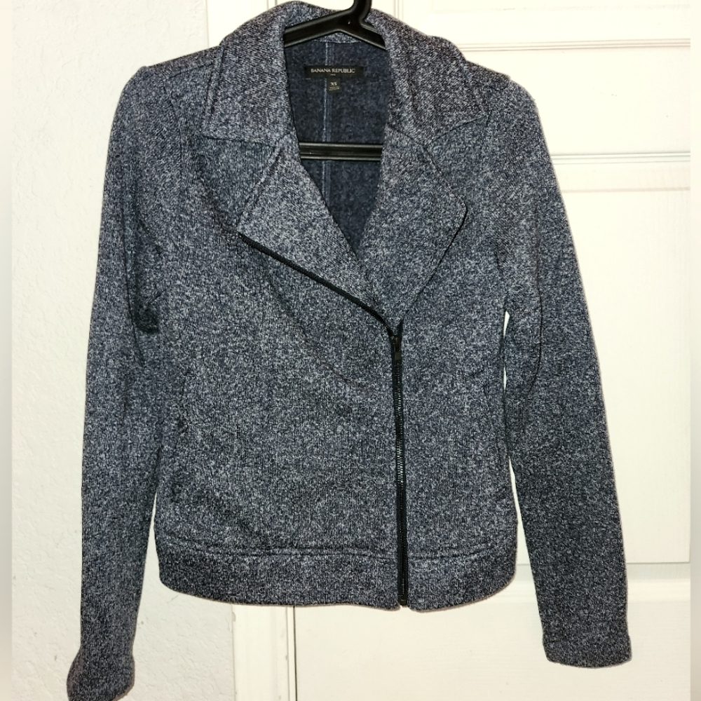 Banana Republic Heather Knit Moto Jacket Navy Womens Size XS Zipper